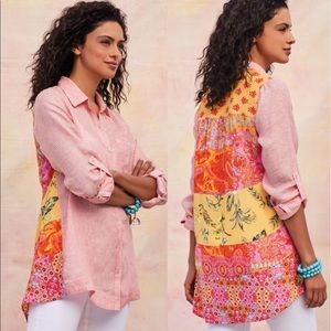 Soft Surroundings Eden Island Striped Linen Blouse